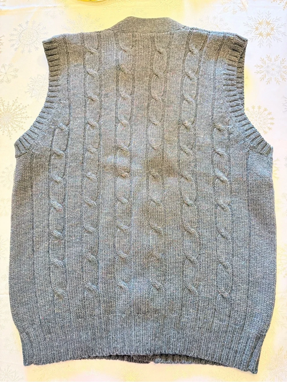 Vintage Nordstrom Grey Green Cable knit Vest Cardigan Leather buttons Men Med /F